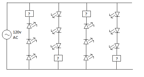schematic of LEDs on christmas lights sometimes polarized from neutral to live, 
							  sometimes from live to neutral